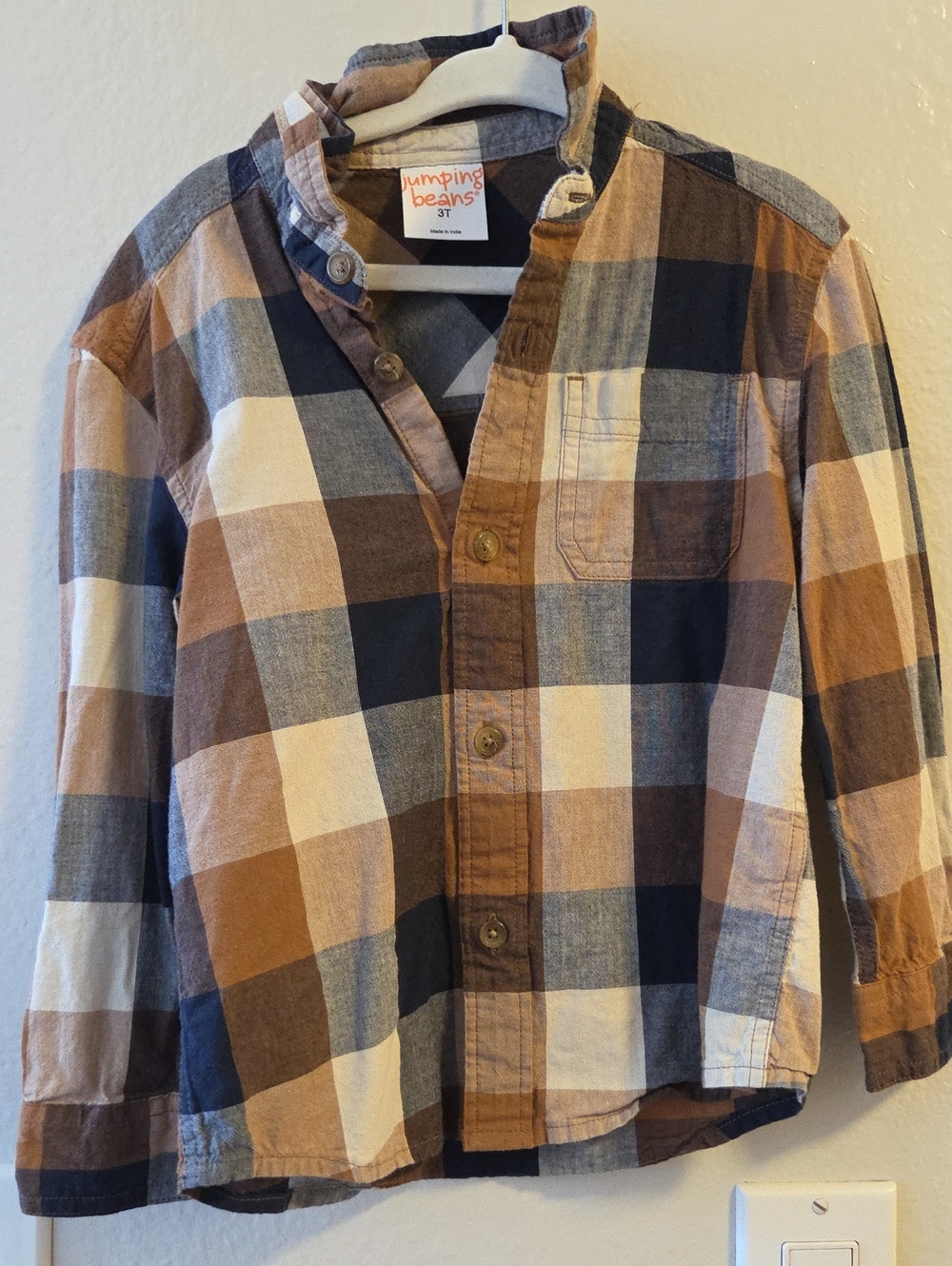 jumping beans Brown, Cream & Navy Plaid Button-Down Shirt